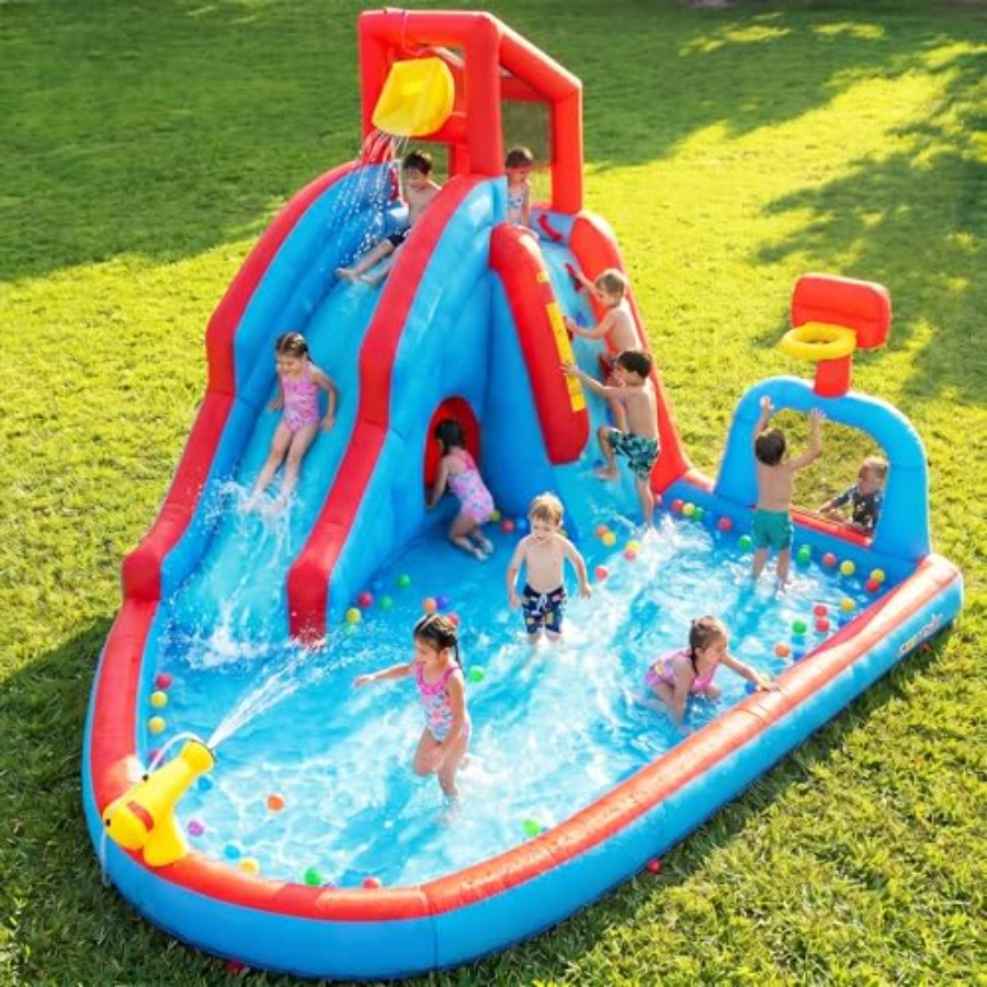 Kids Outdoor House With Slide - Scivolo acquatico gonfiabile da giardino per