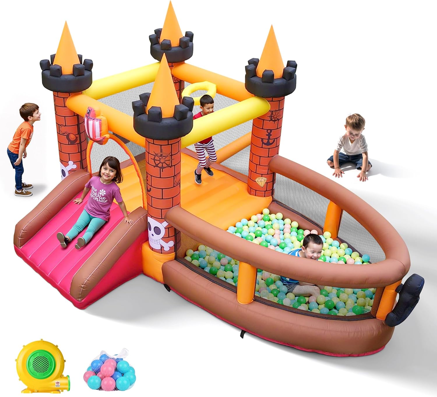 Kids Outdoor House With Slide - Castello Gonfiabile per Bambini 3-8 Anni: