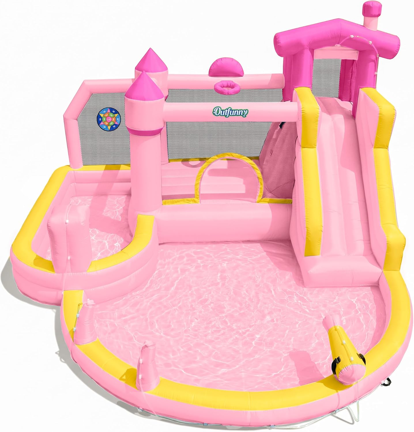 Kids Outdoor House With Slide - Scivolo d'Acqua Gonfiabile Rosa per Bambini