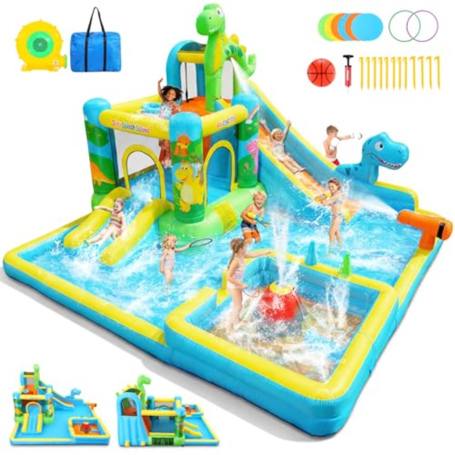 Kids Outdoor House With Slide - Scivolo acquatico gonfiabile da esterno: castello