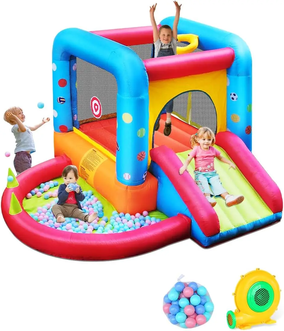 Kids Outdoor House With Slide - Step4Fun Castello Gonfiabile, Scivolo Gonfiabile per