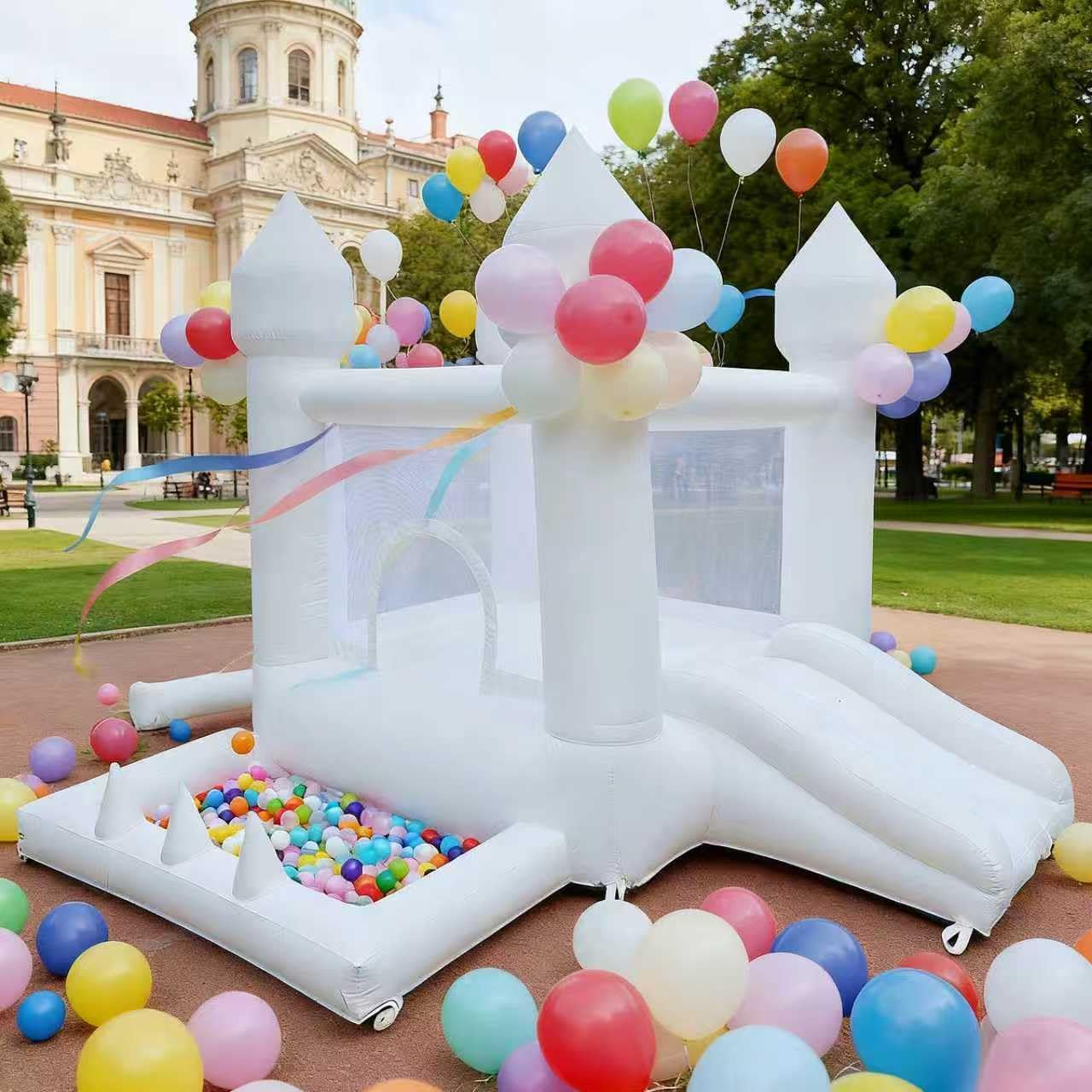 Kids Outdoor House With Slide - Castello Gonfiabile Bianco, per Interni ed