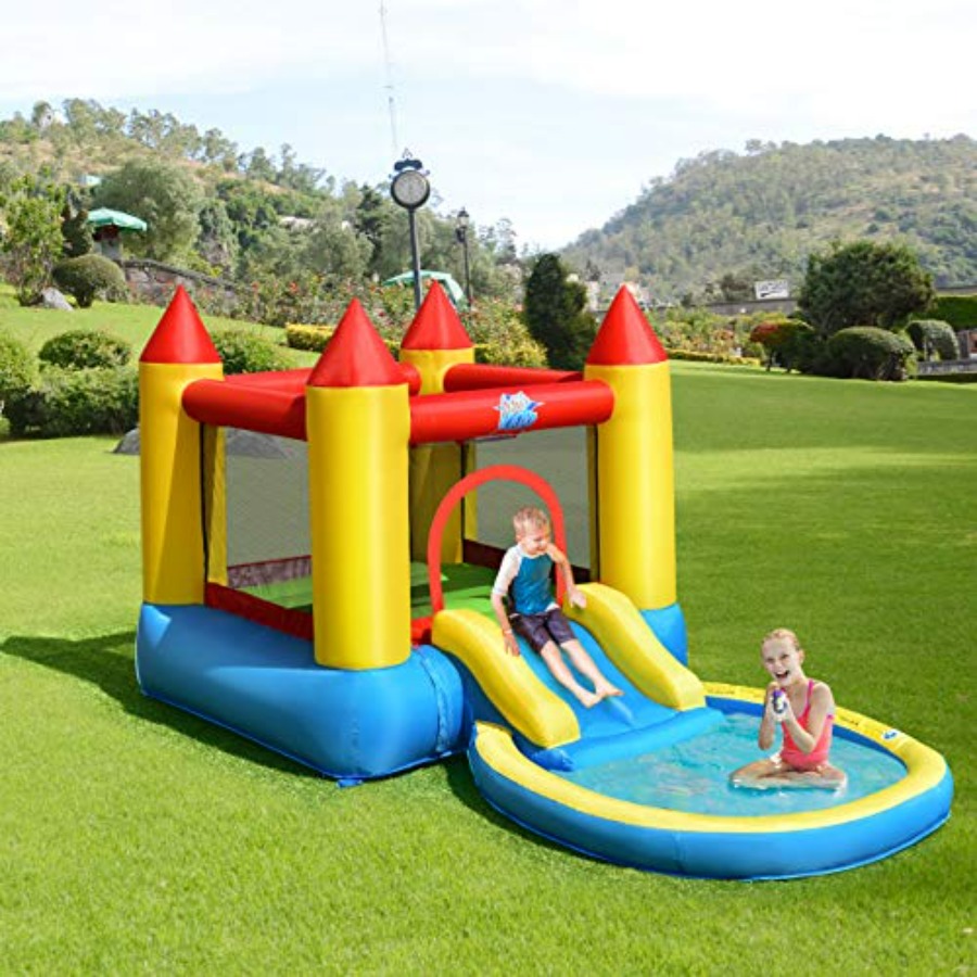 Kids Outdoor House With Slide - Castello gonfiabile da giardino per bambini