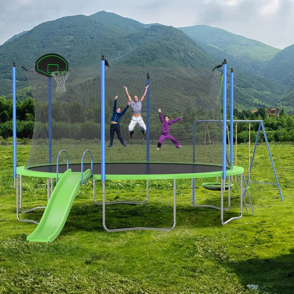 Kids Outdoor Ladder - Trampolino da 12-14FT con Scivolo, Canestro
