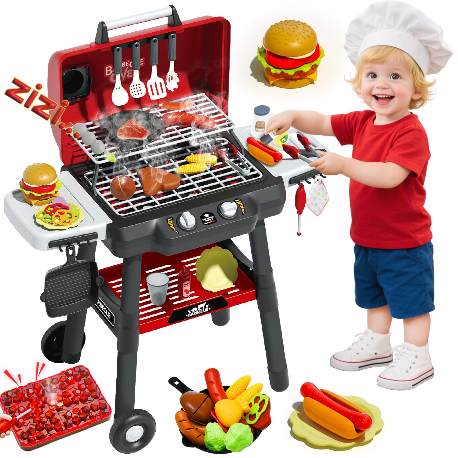 Kids Outdoor Bbq - Griglia giocattolo per bambini, set da