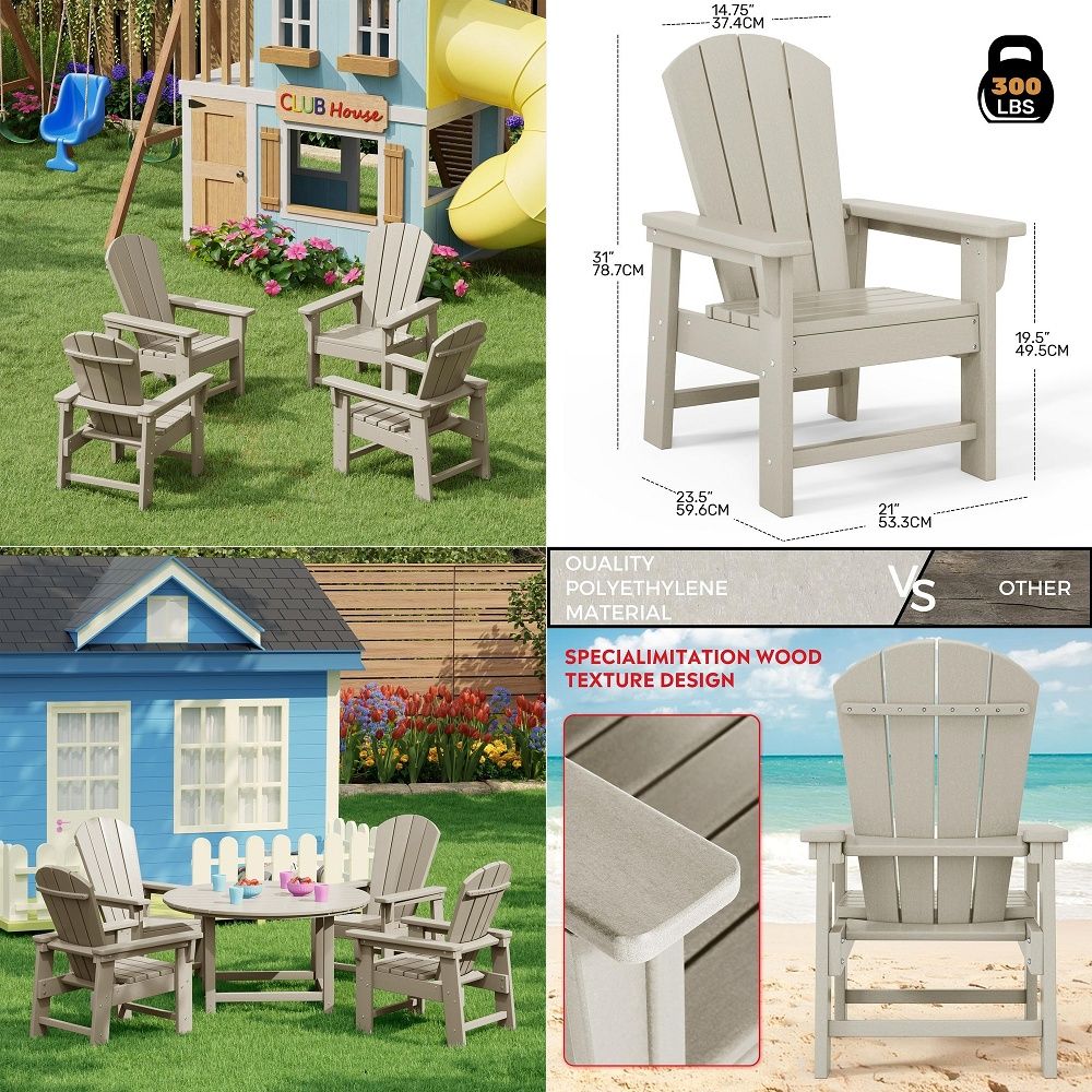 Kids Outdoor Lawn Chair - Set di 4 Sedie Adirondack per