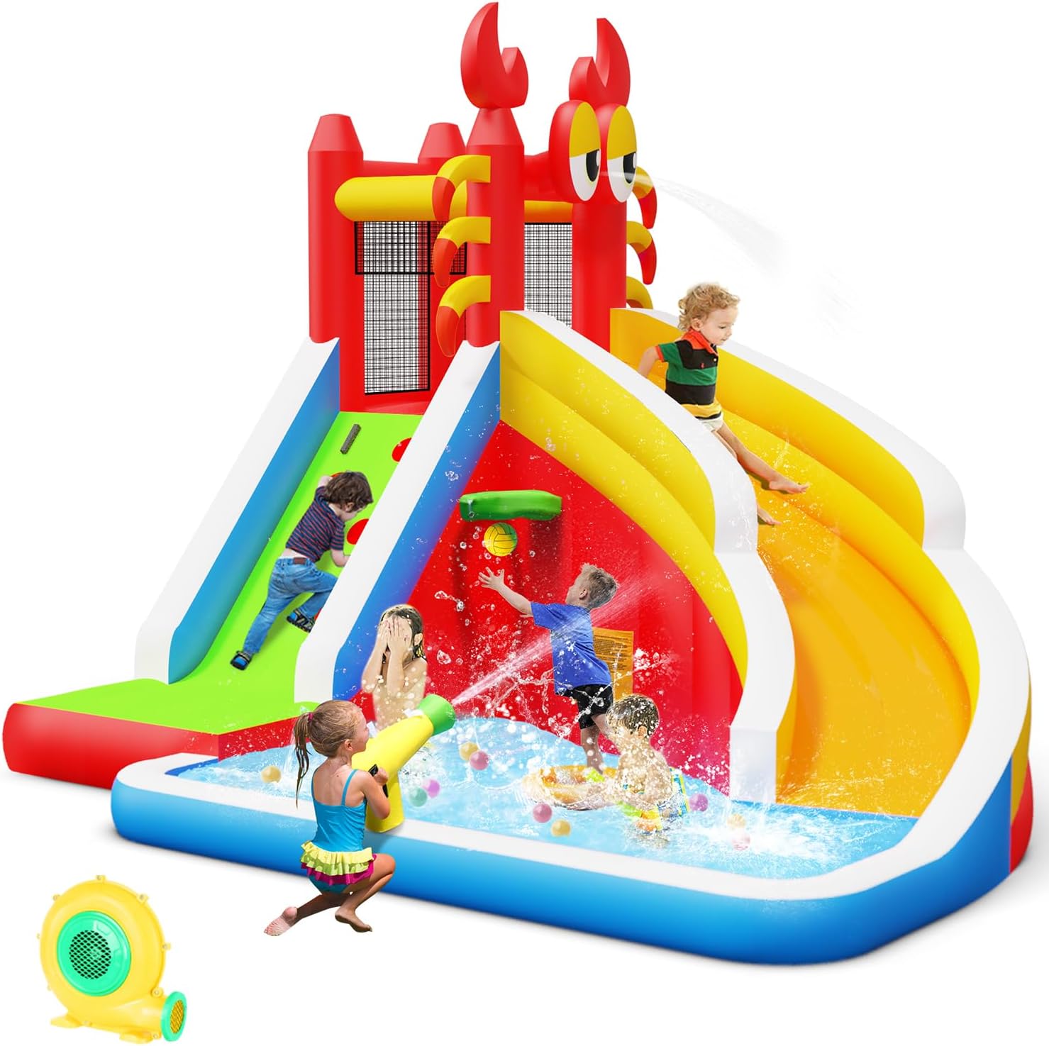 Kids Outdoor House With Slide - Grande Castello Gonfiabile con Scivolo d'Acqua