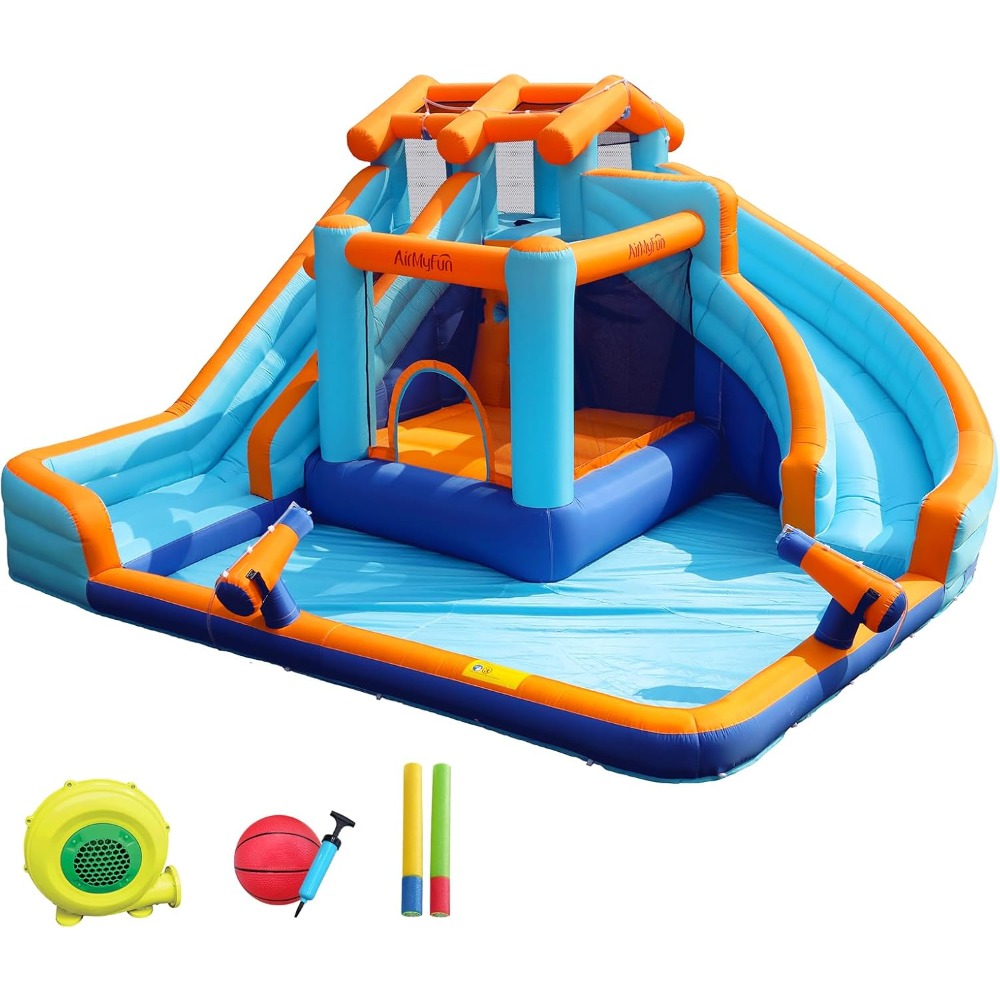 Kids Outdoor House With Slide - Grande Scivolo d'Acqua Gonfiabile con Piscina