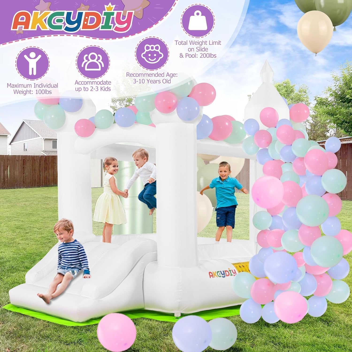 Castello Gonfiabile Bianco per - Kids Outdoor House With Slide recensione e prezzo