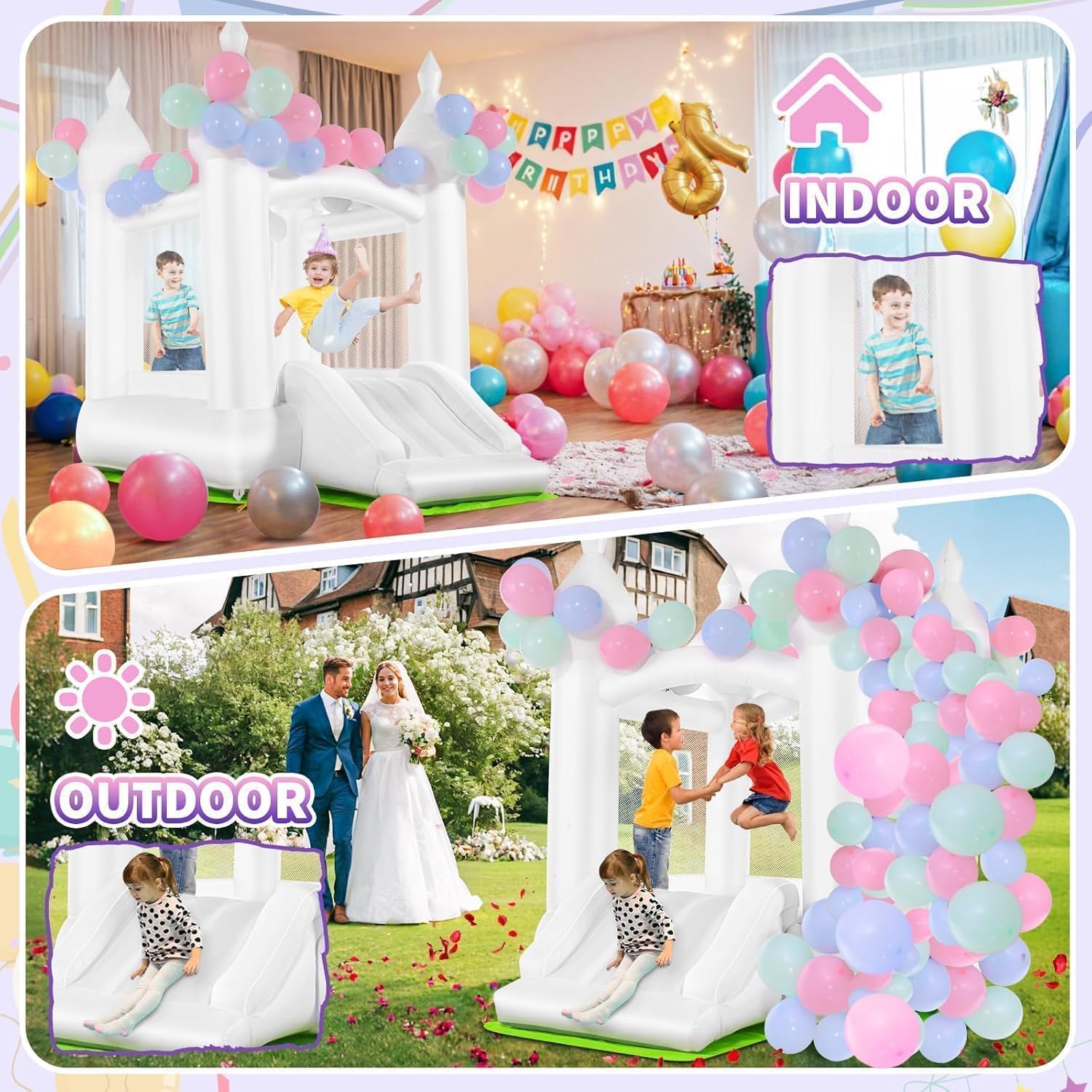 Castello Gonfiabile Bianco per - Kids Outdoor House With Slide recensione e prezzo