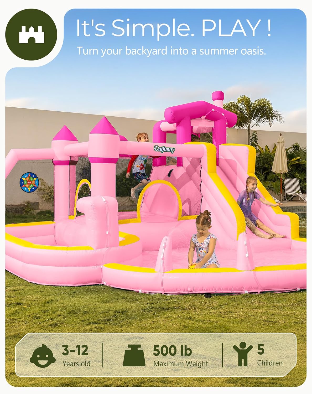 Scivolo d'Acqua Gonfiabile Ros - Kids Outdoor House With Slide recensione e prezzo