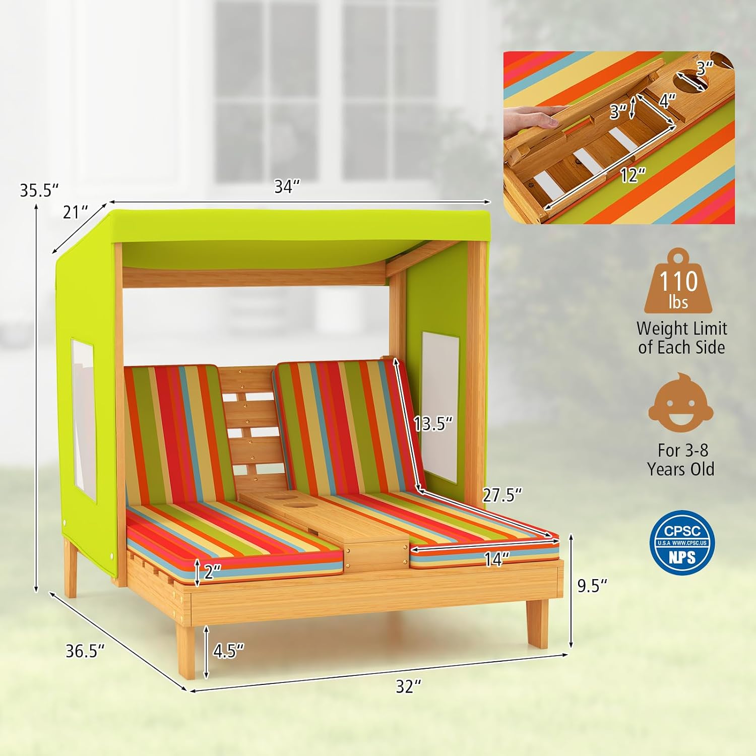 Chaise Longue Doppia in Legno  - Kids Outdoor Lounge Furniture recensione e prezzo