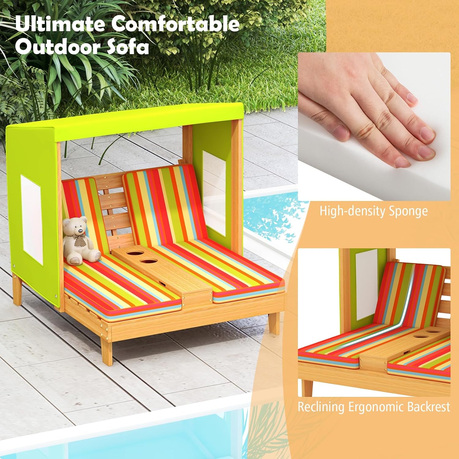 Chaise Longue Doppia in Legno  - Kids Outdoor Lounge Furniture recensione e prezzo